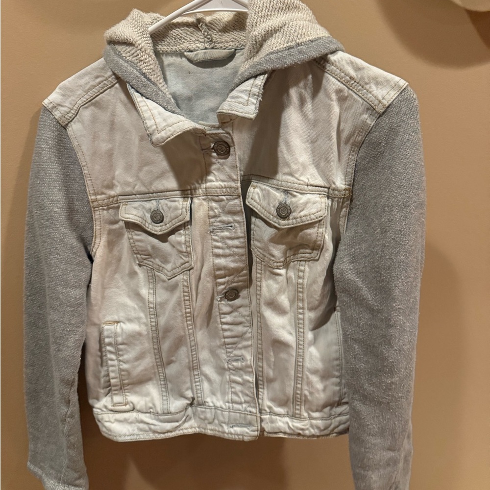 Lightwash and Gray Hooded Denim Jacket